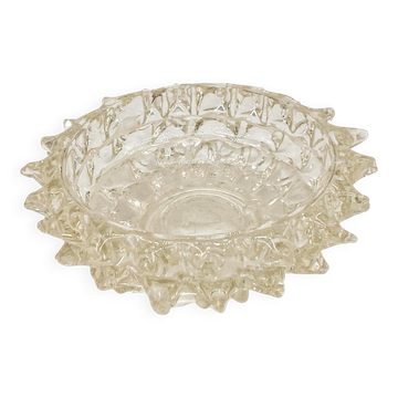 Bol décoratif vintage italien Seguso "Rostrato" en verre de Murano clair