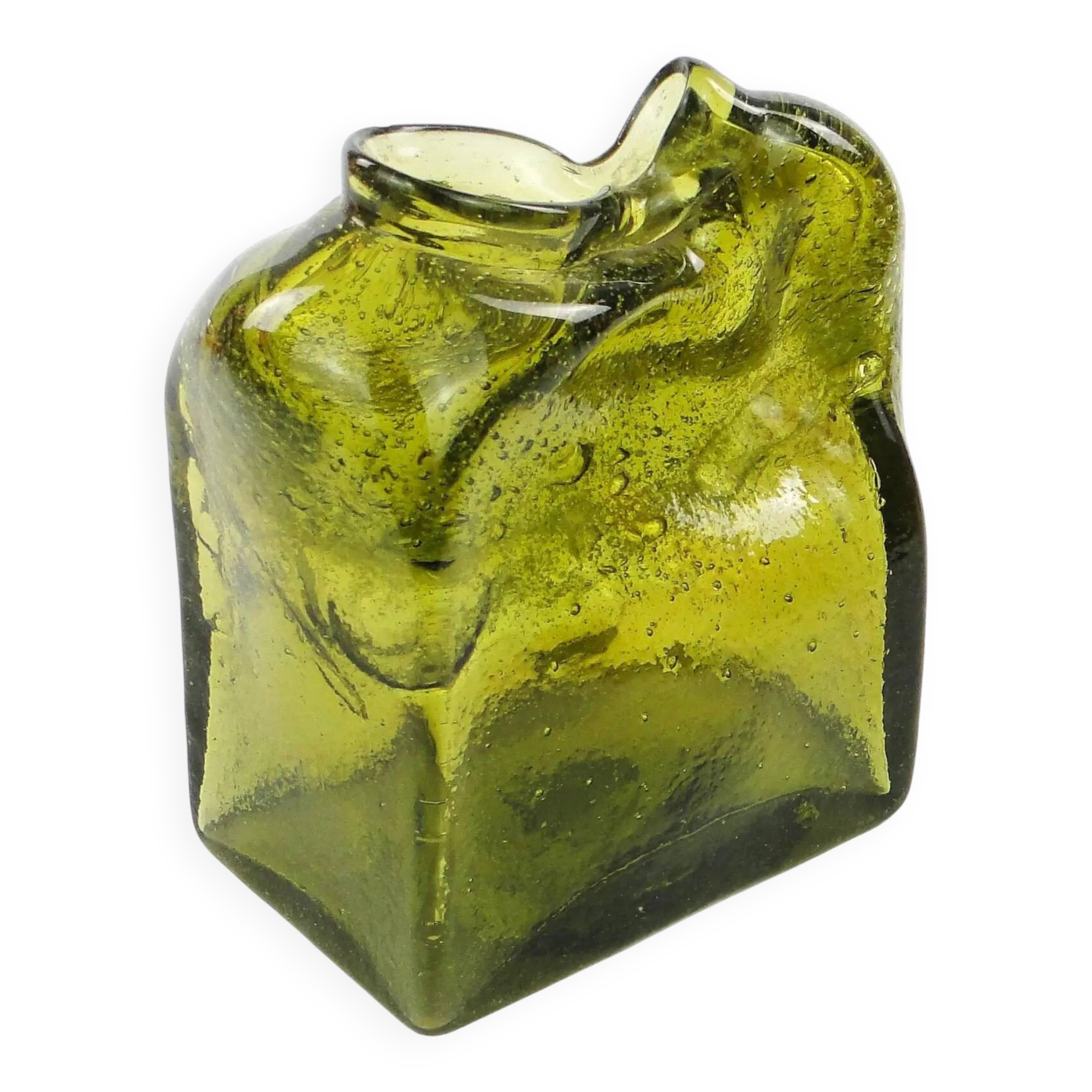 Mid-century modern glass form, olive glass, designed by M. Veltuzen-Nagrabecka, Poland, 1970s