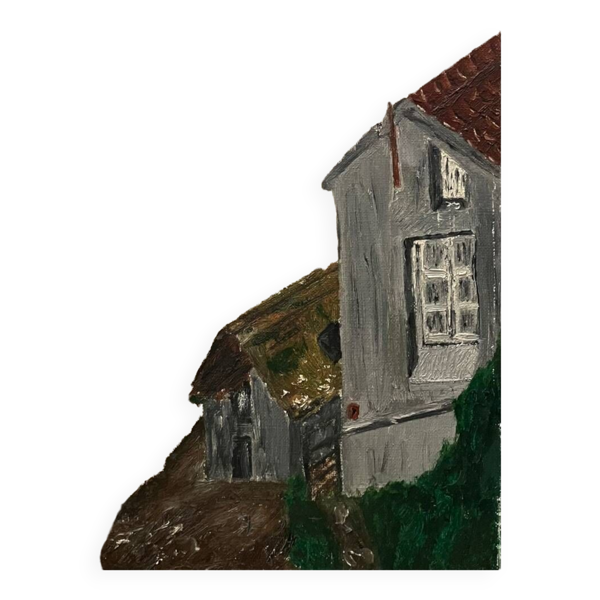 Tableau paysage représentant des maisons Coupet 1971