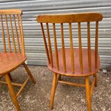 Set of 4 vintage beech chairs with teak seat