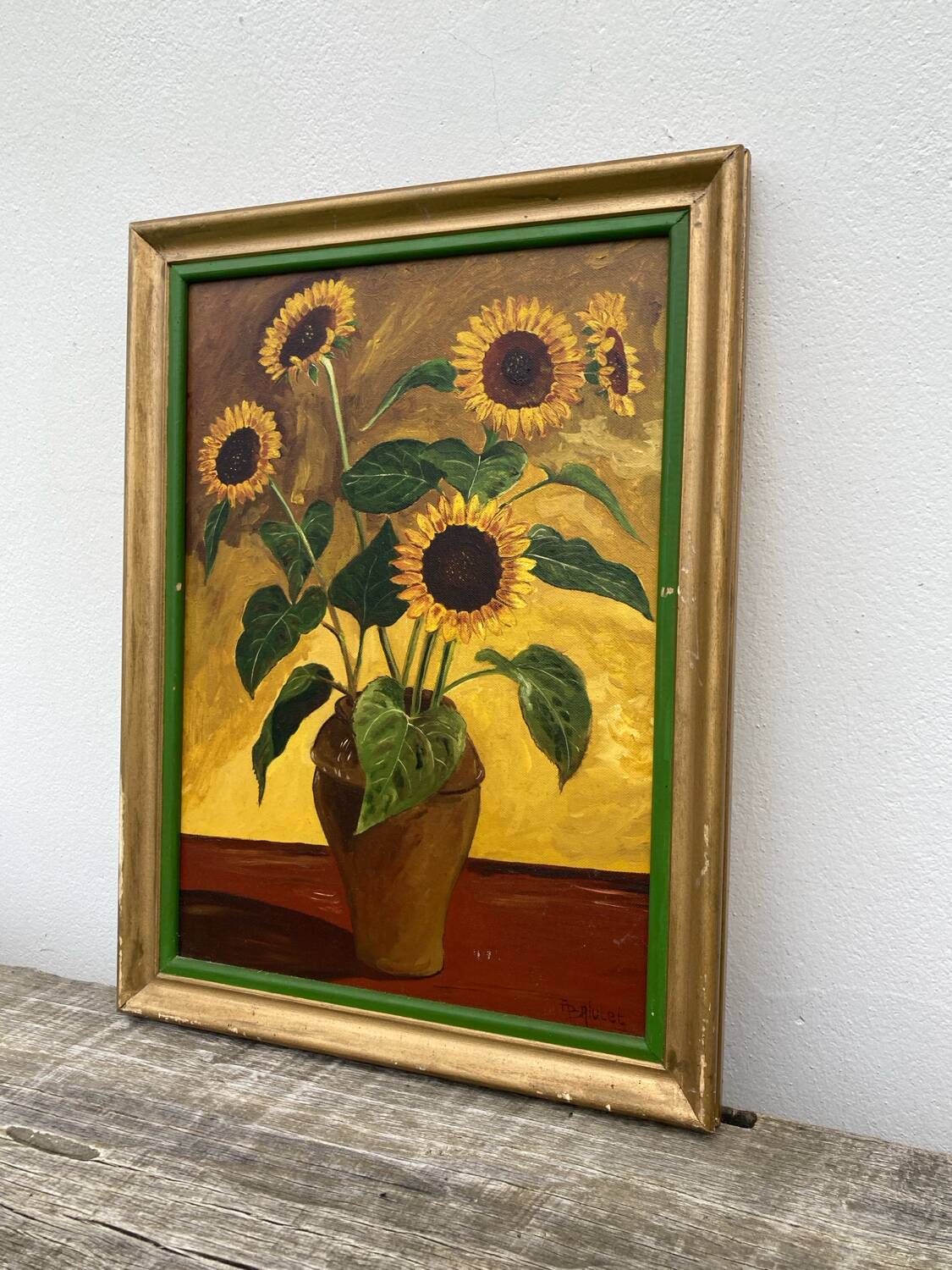 Tableau huile sur toile bouquet tournesol