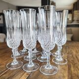 Set of 10 vintage Cristal d'Arques champagne flutes, Longchamp model