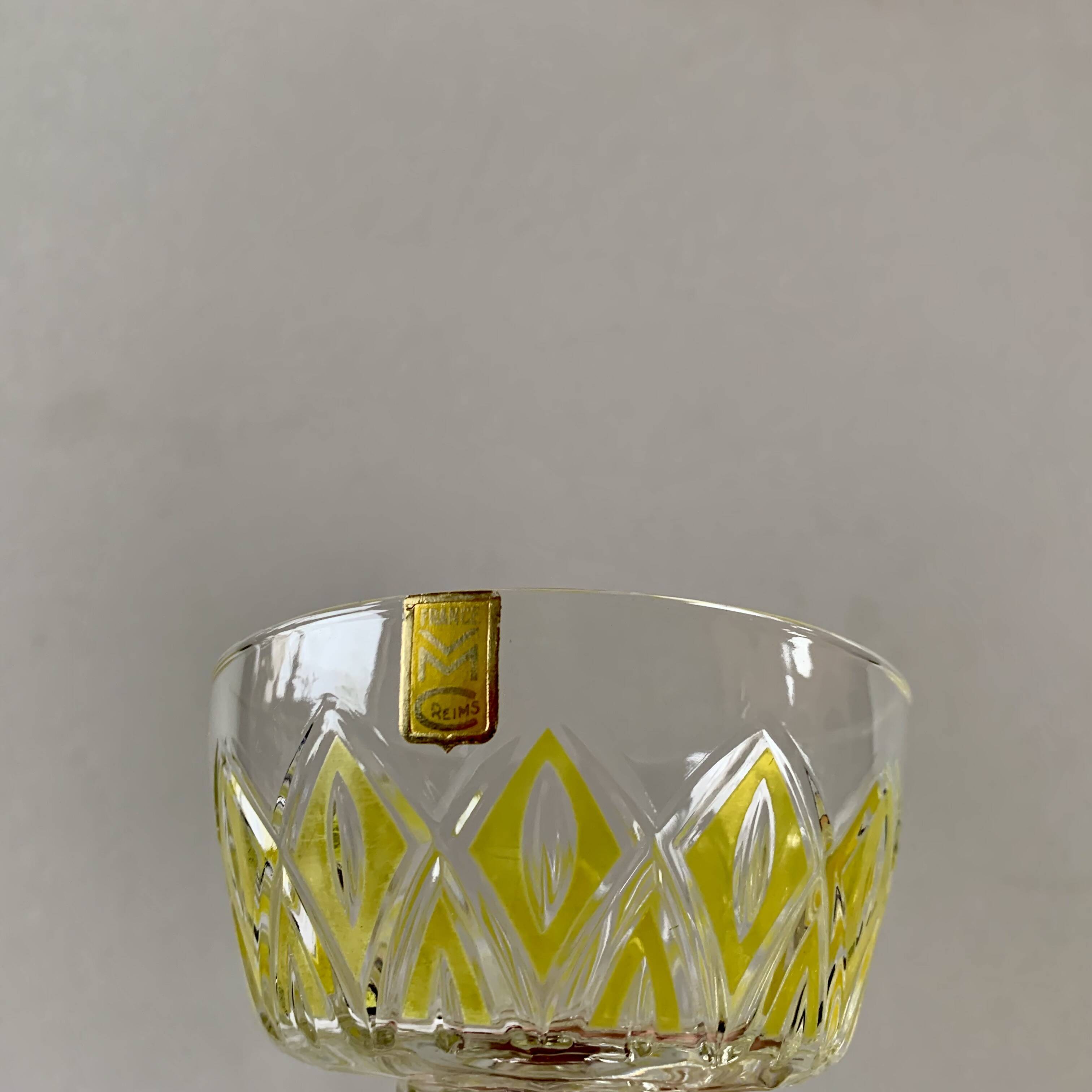 Set of 12 glasses - VMC Reims Arlequin champagne glasses - yellow decor