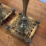 Pair of candlesticks, antique brass, 19th century, signed Prachthauser