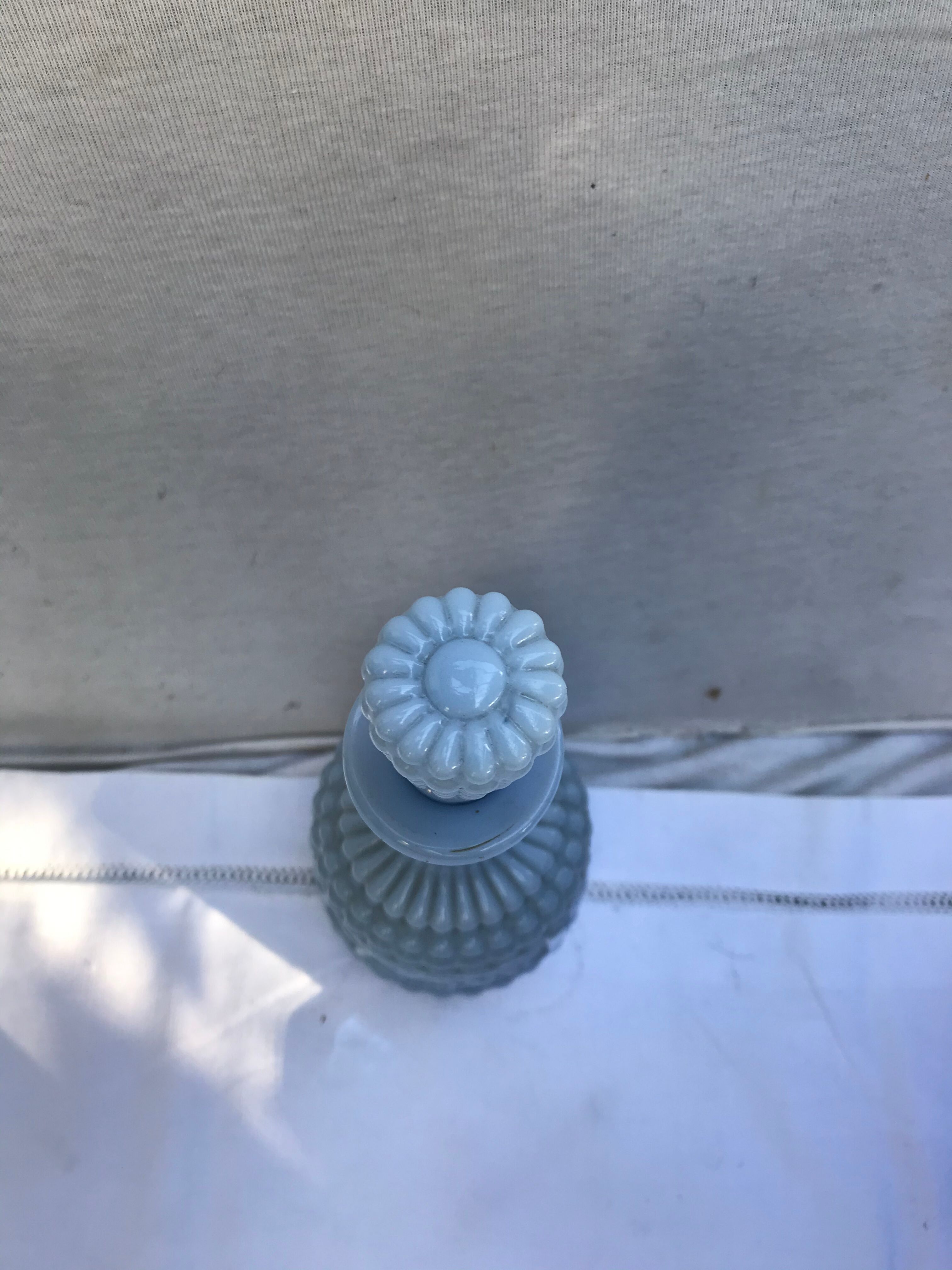 Former Carafe Liqueur Opaline Blue Decor Moulded - Vintage Cave Bouchon