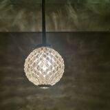 Portuguese Mid Century clear crystal acrylic tall hanging lamp for high ceilings, 1960s