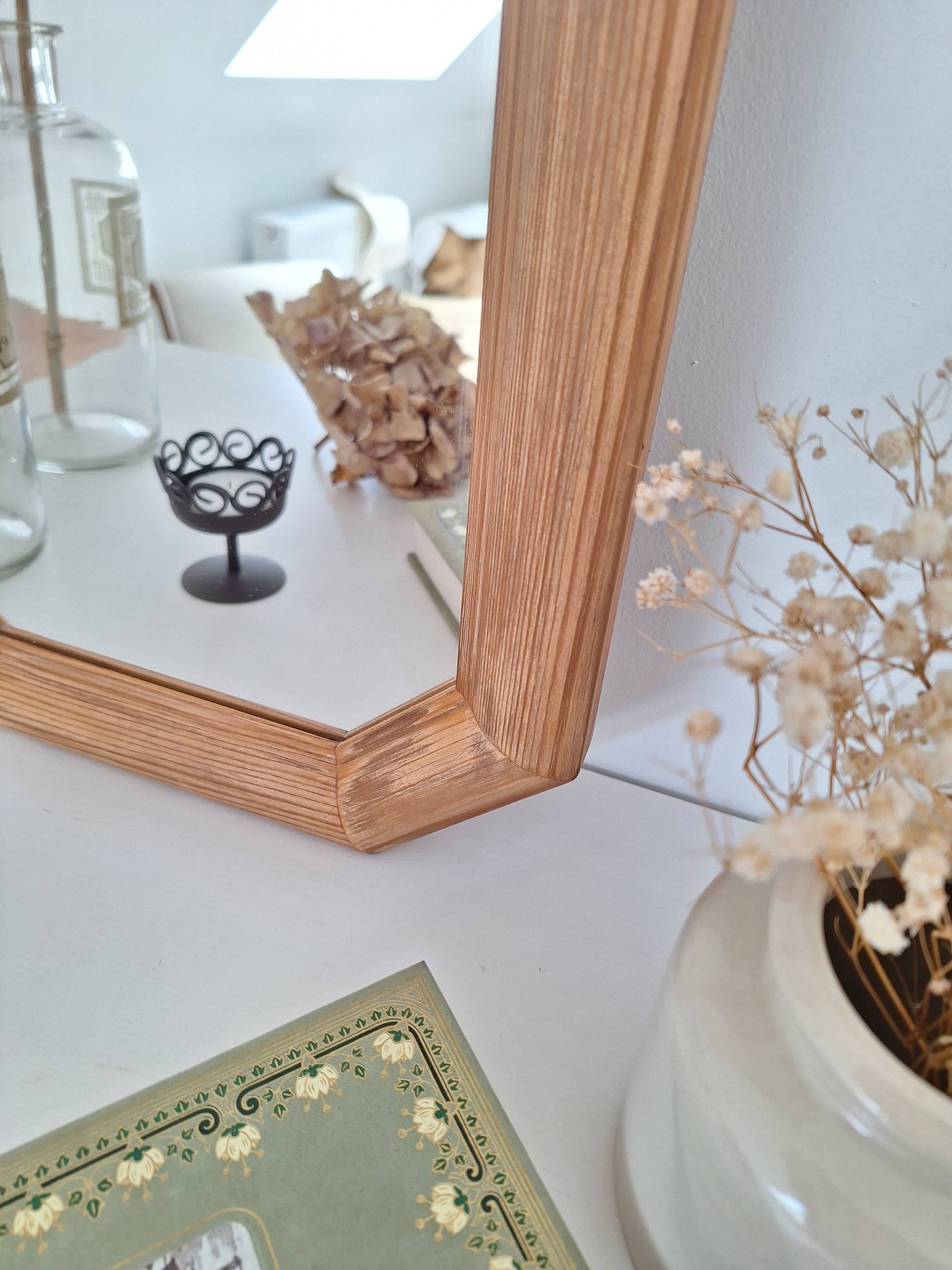 Octagonal solid wood mirror from the 1980s.