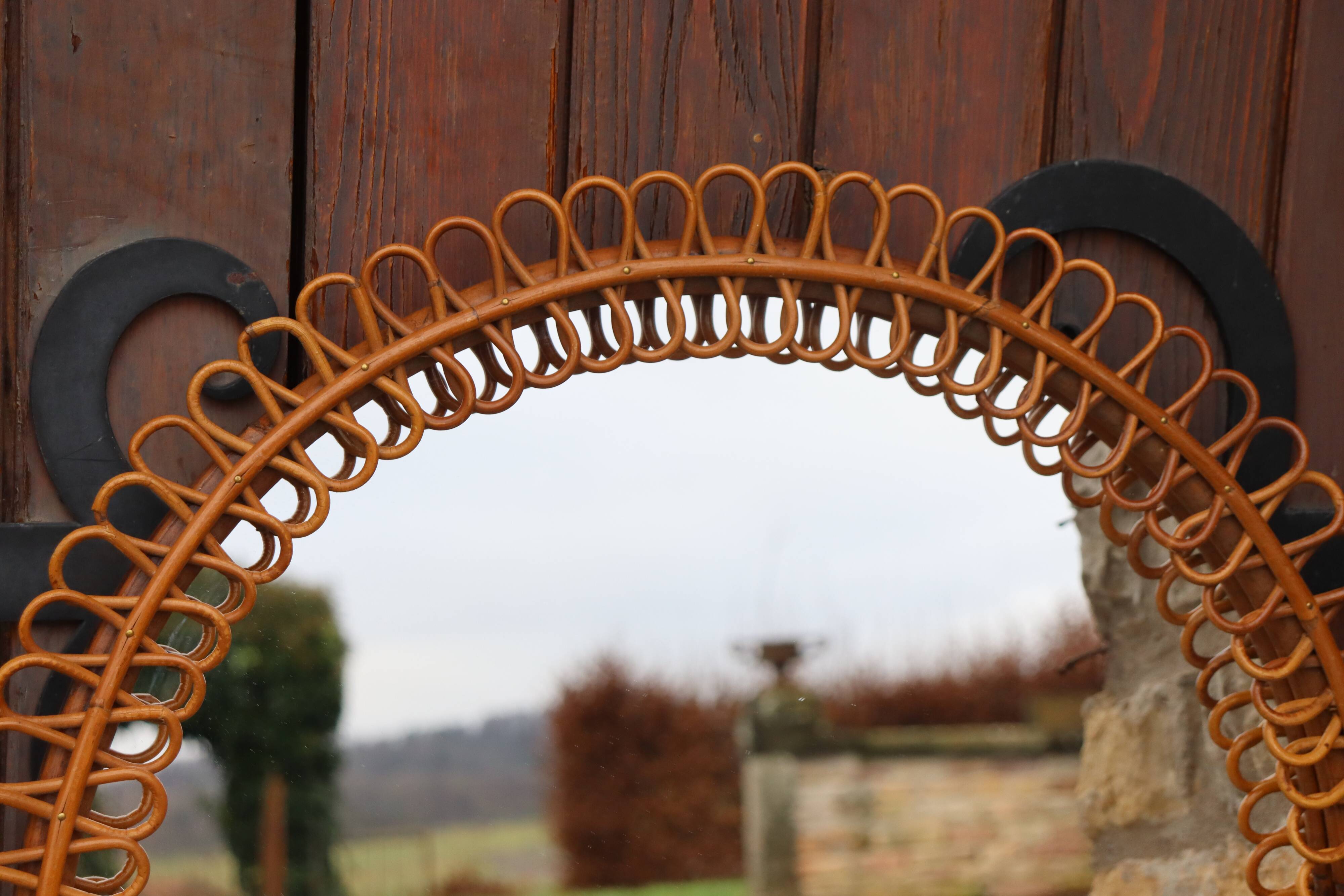 Italian rattan wall mirror, 1960s