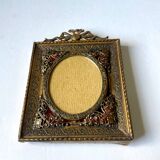 Cadre en métal antique en laiton doré cadre 10,5 cm x 9 cm verre convexe