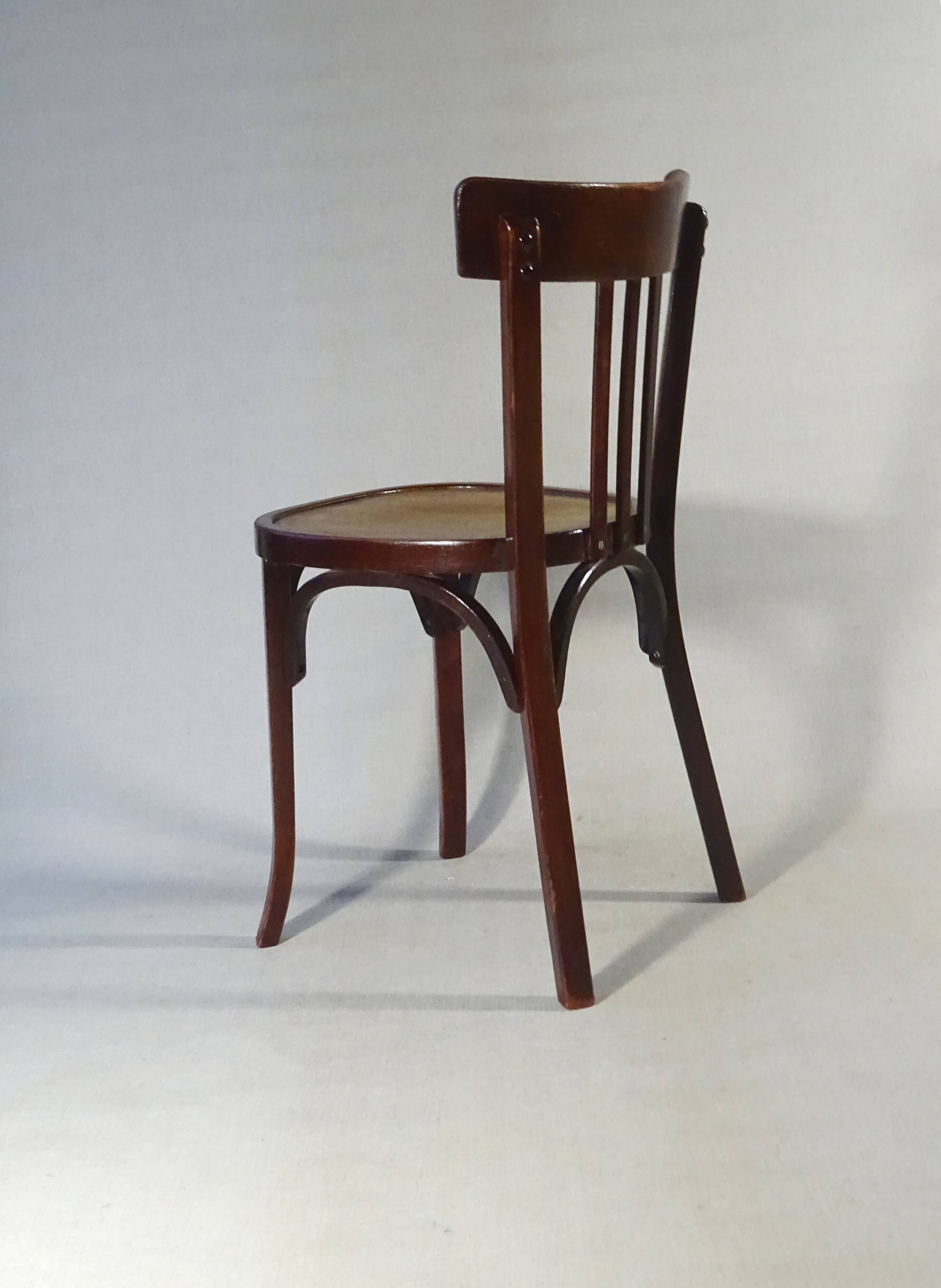 Two Baumann No. 43 bistro chairs from 1950, two-tone