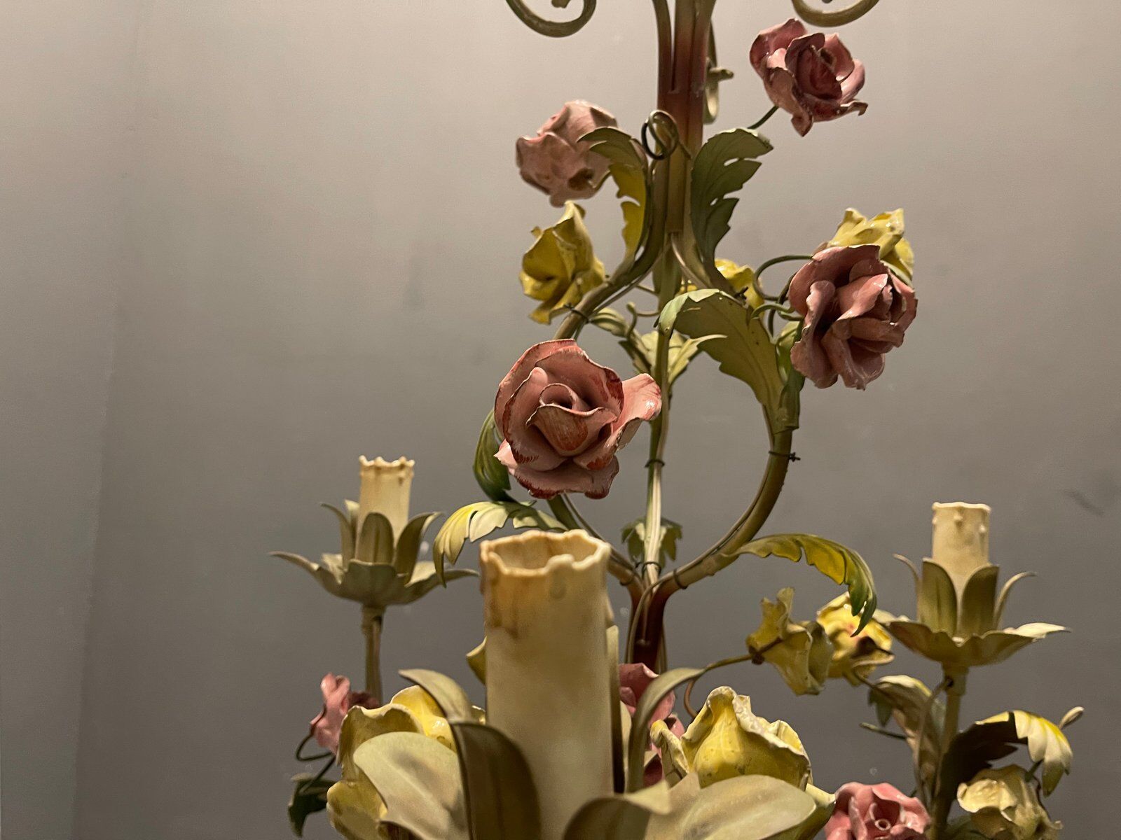 Italian Tole Ceramic Flower Chandelier, 1960s