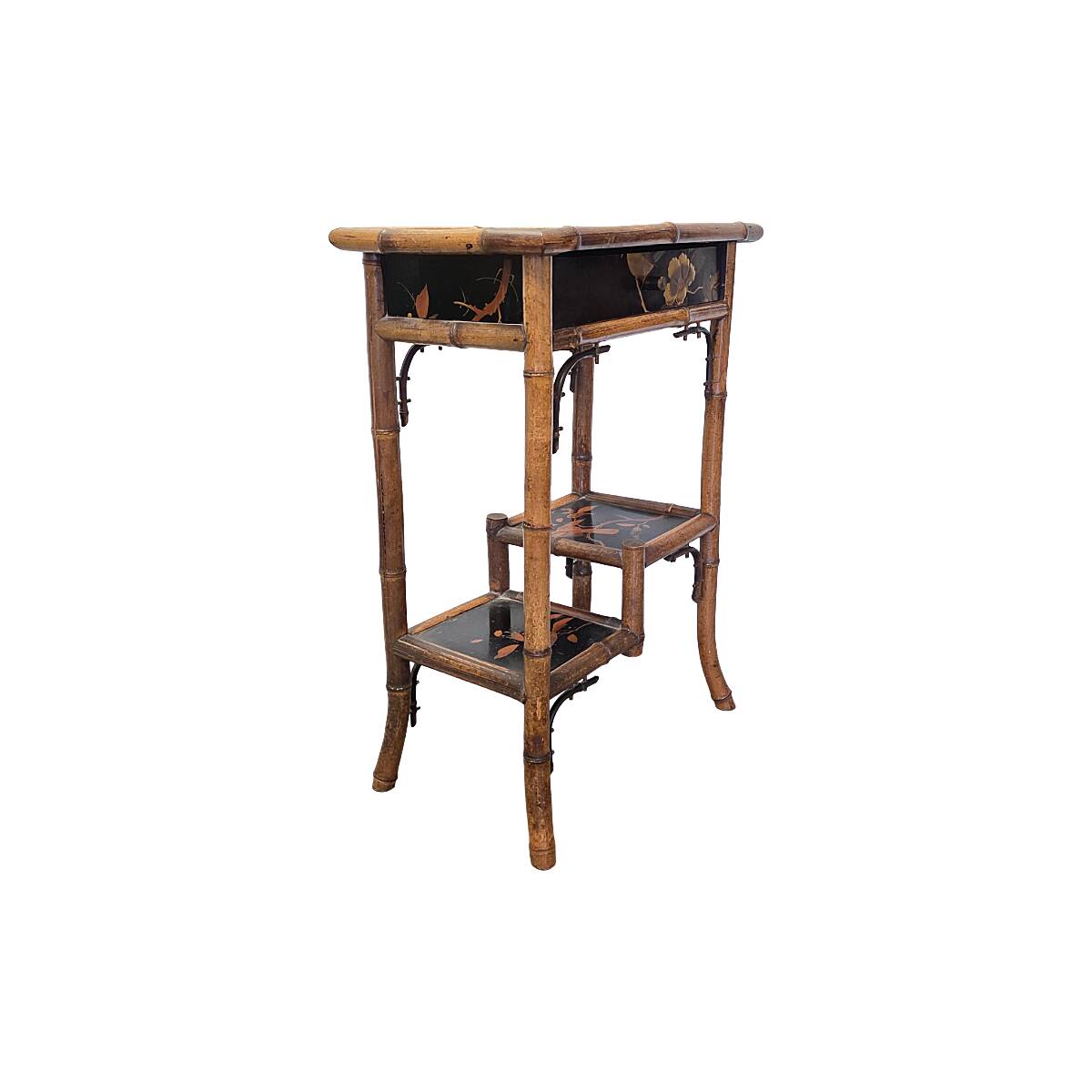 Antique Victorian Bamboo Side Table With Chinoiserie Lacquer Finish, late 1