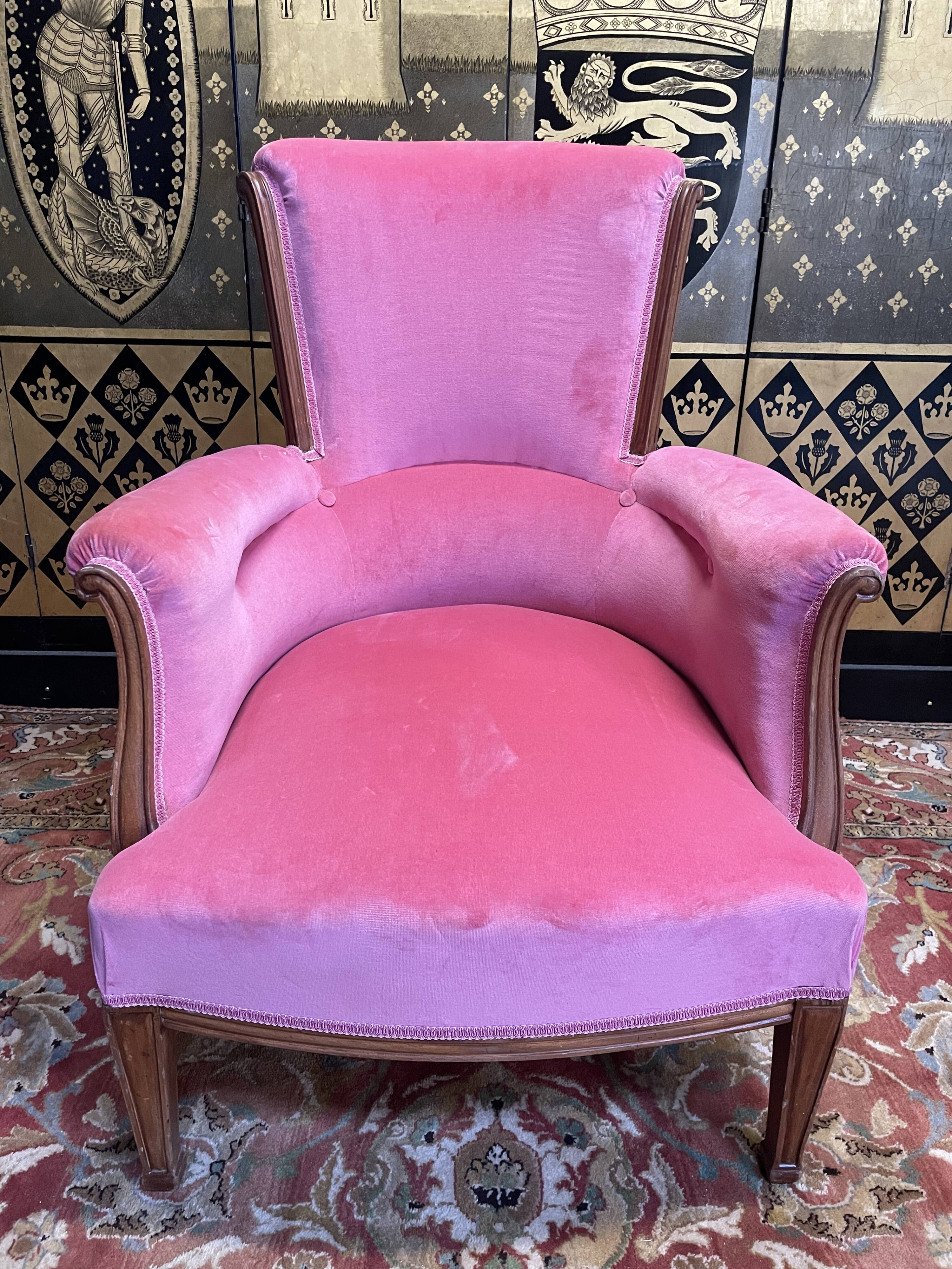 Bergère de style Louis XVI velours rose