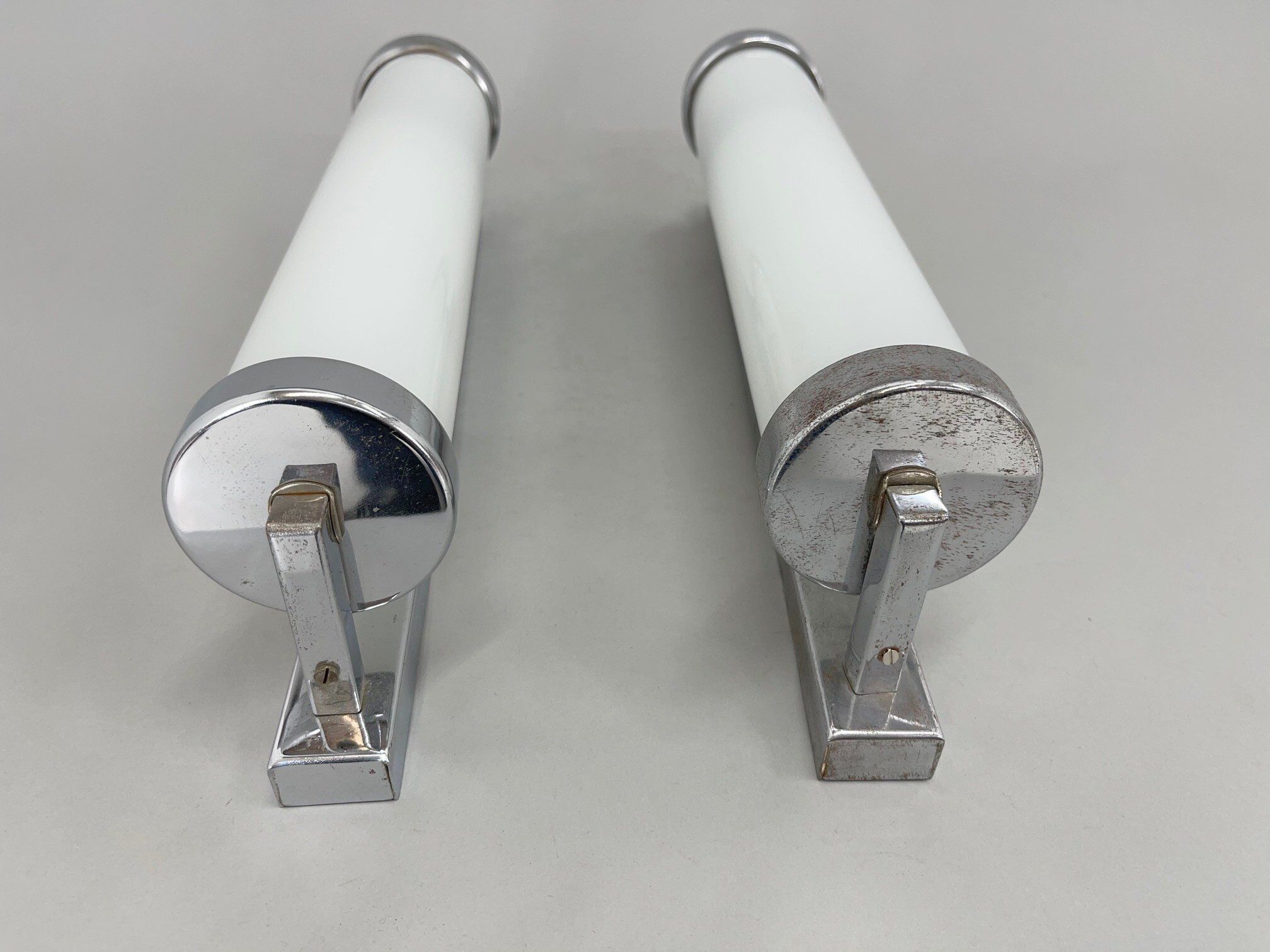 Pair of bauhaus or functionalist chrome wall lamps, 1930's