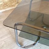 Chrome and smoked glass coffee table in BAUHAUS style.