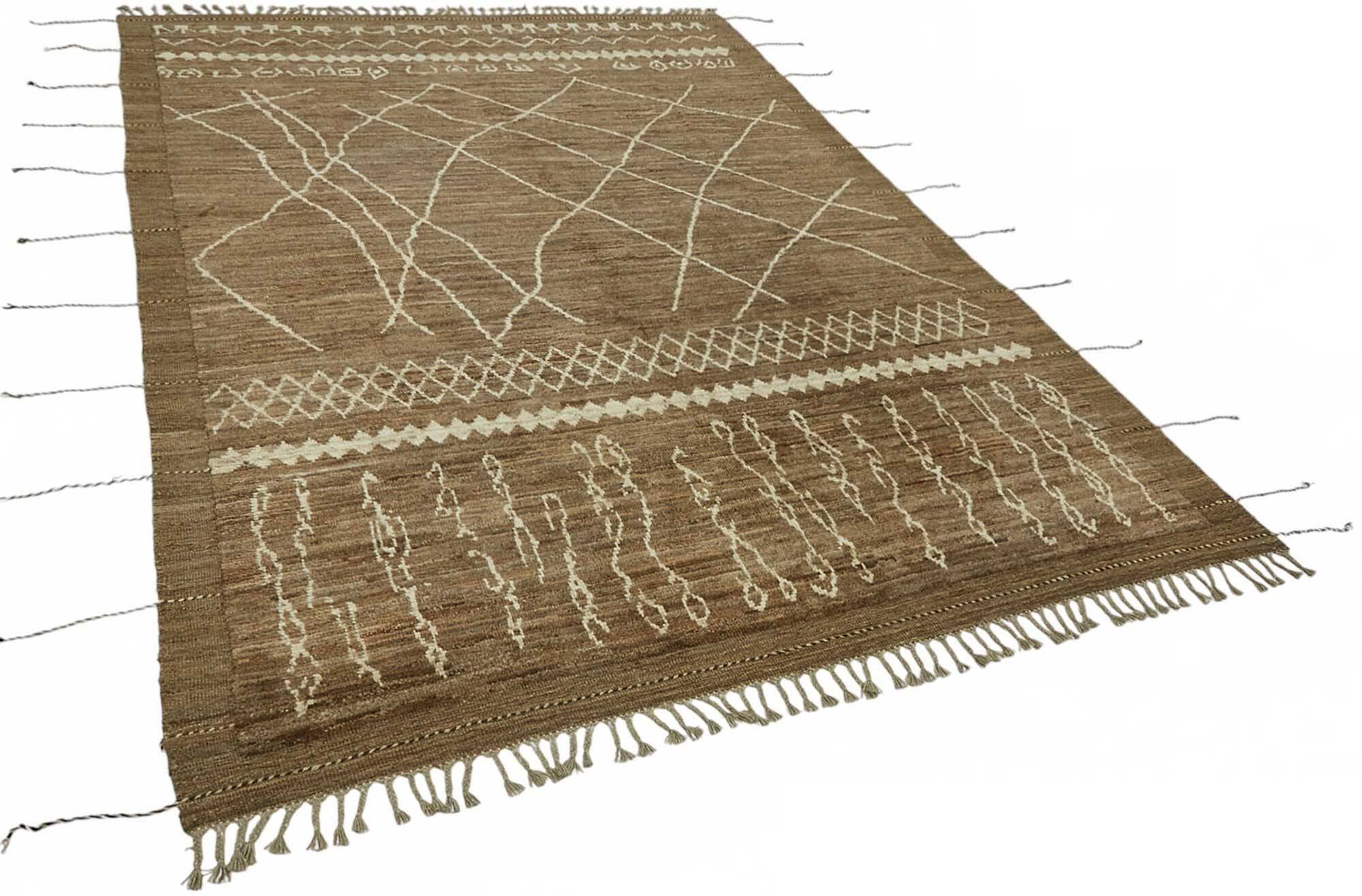 Handwoven Tribal One of a Kind 206 cm x 308 cm Brown Wool Carpet