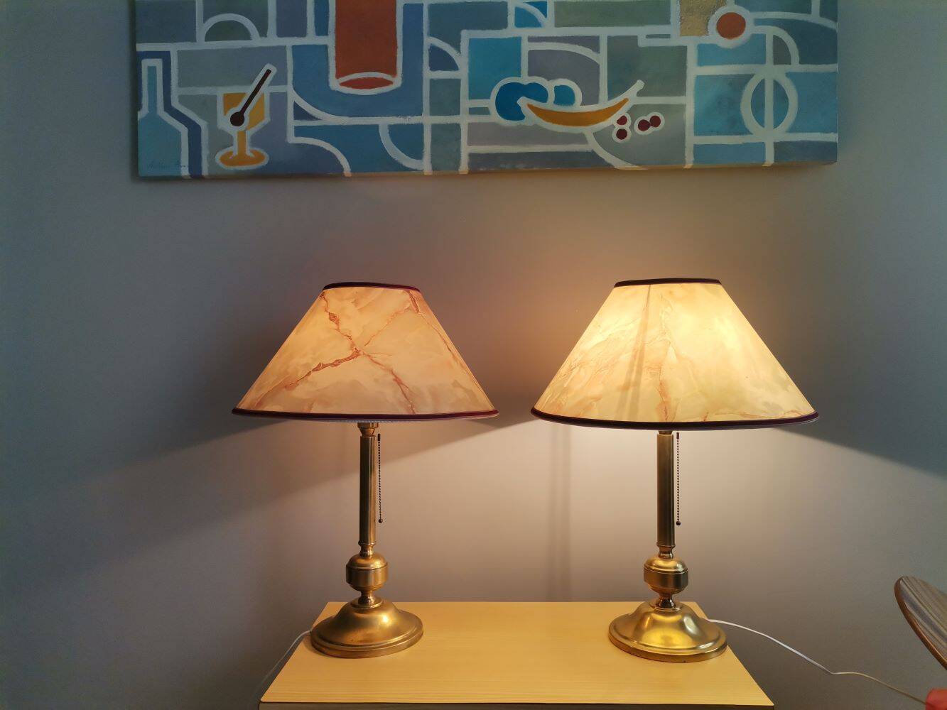 Pair Portuguese  farmhouse brass tall buffet table lamps