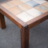 small ceramic coffee table herbarium feet wood, table signed R.capron