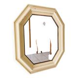 Miroir octogonal en bois à patine argenté et beige, époque art déco
