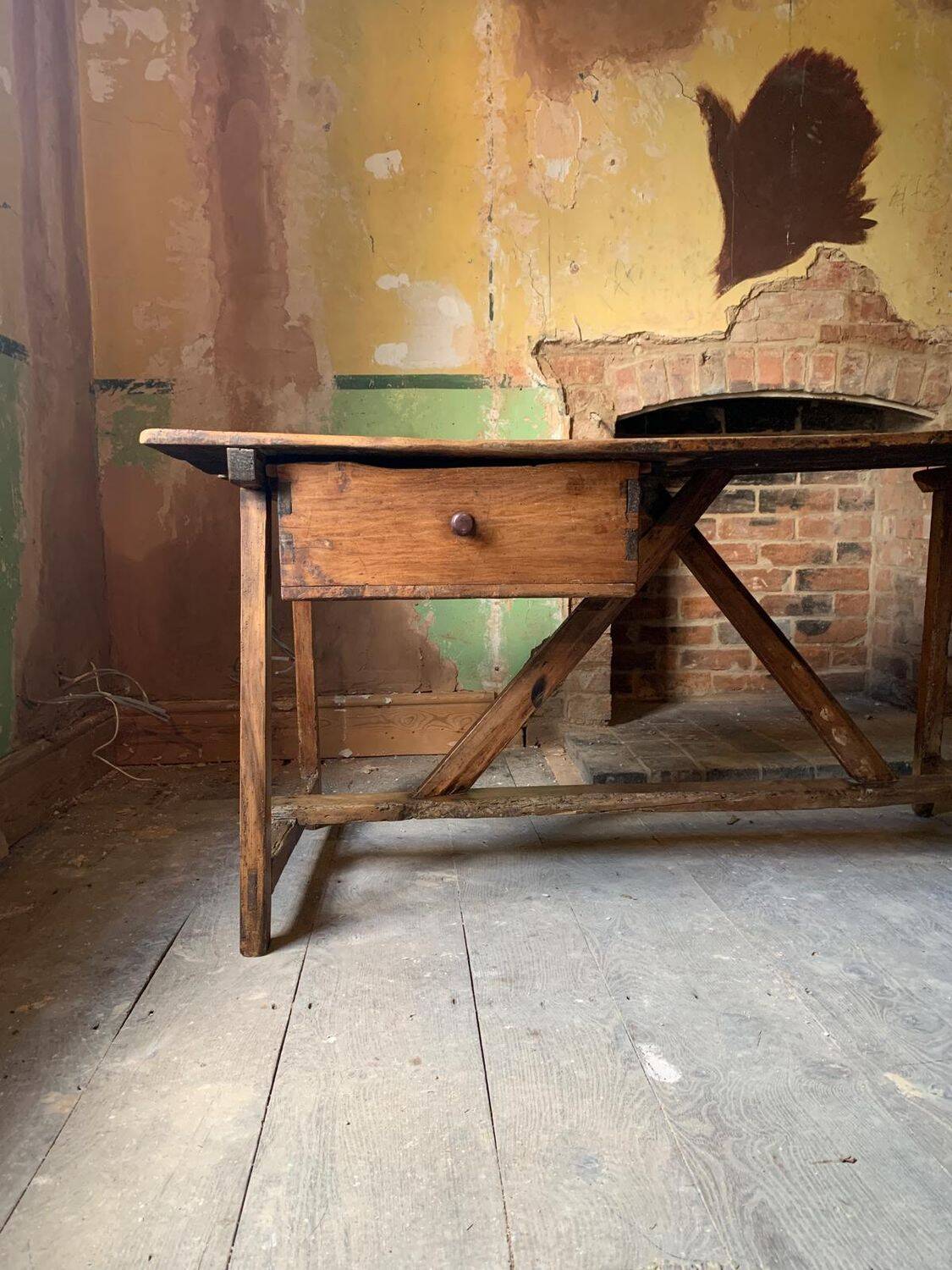 19th Century Continental Primitive Vernacular Kitchen Prep Table with Drawe
