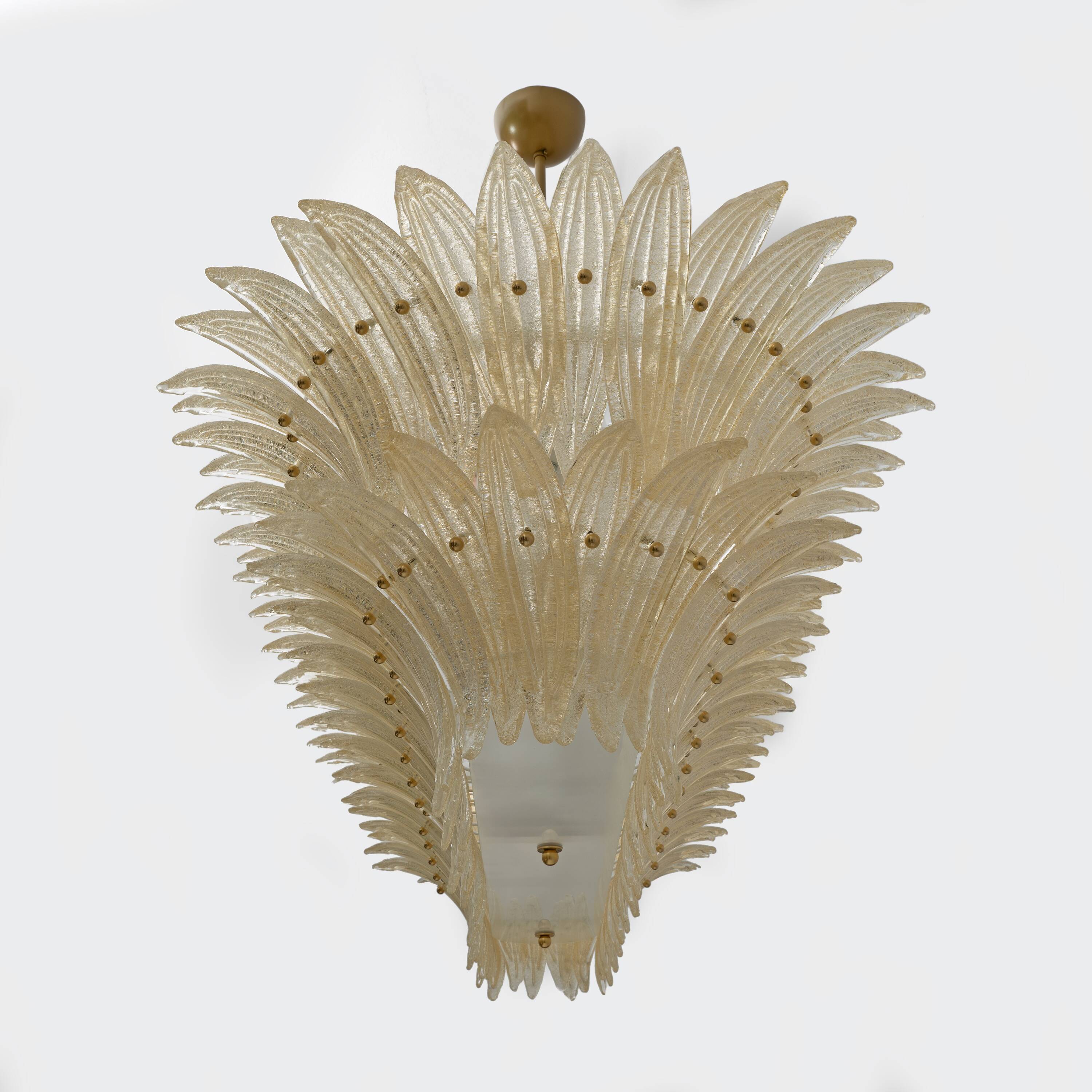 Mid-century Modern Style Italian Murano Glass and Brass Palmette Chandelier