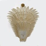Mid-century Modern Style Italian Murano Glass and Brass Palmette Chandelier
