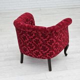 1950s, pair of two Danish lounge chairs, red cotton/wool fabric, beech wood.