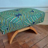Art Deco pouf in sycamore and exotic fabric