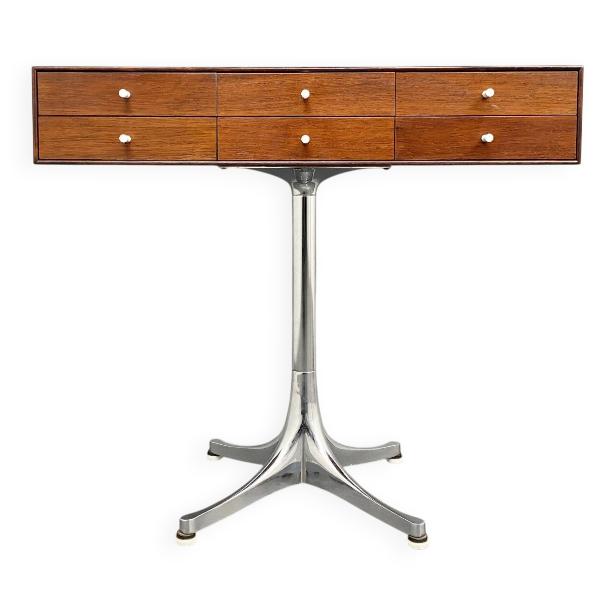 Rare small chest of drawers with 6 drawers, teak wood with chrome-plated base by George Nelson for Herman Miller, USA, 1950s