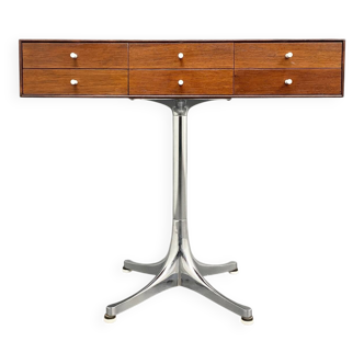 Rare small chest of drawers with 6 drawers, teak wood with chrome-plated base by George Nelson for Herman Miller, USA, 1950s