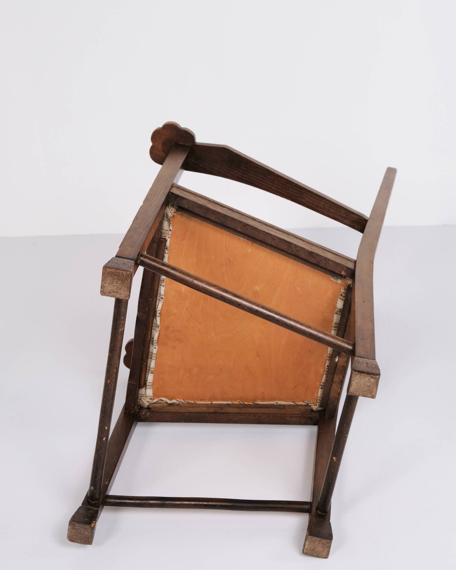 Antique armchair - oak - striped upholstery - 1930s