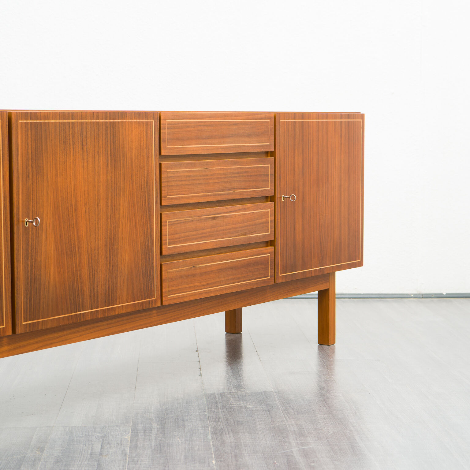 Vintage walnut wood row, restored, 220cm