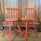Vintage solid wood high chairs in Western style for children.