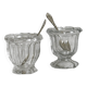 Duo of small thick glass jars