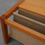 Pine and linen coffee table with magazine rack by Karin Möbring, Sweden