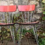 4 red Formica chairs with Eiffel legs 1950