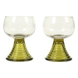 Set of 4 Vintage Roemer Etched Glasses Green Base Germany