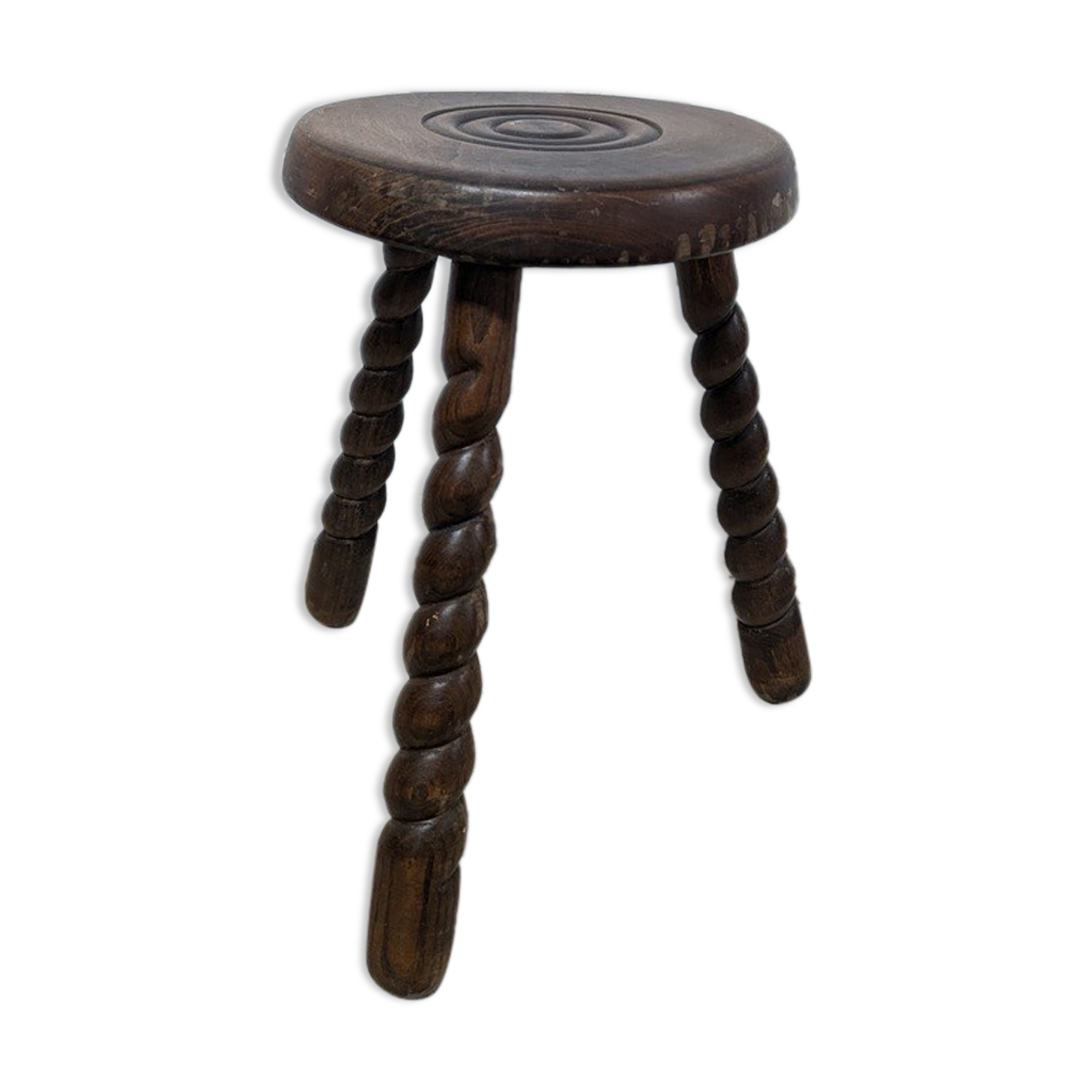 Turned wooden tripod stool