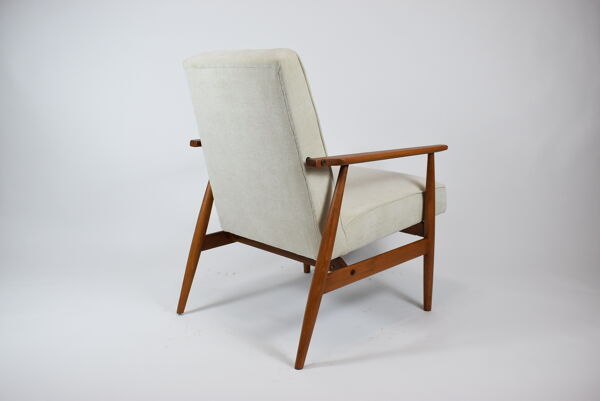 Fauteuil d’origine vintage « Fox » conçu par H. Lis années 1970, tissu beige, entièrement rénové