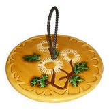 Plateau à fromages jaune décor fleurs style Vallauris