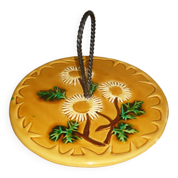 Yellow cheese platter decorated flowers Vallauris style