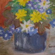 Huile sur toile originale suédoise – « Vase de fleurs » par Carola Bergling