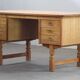 Vintage Mid-Century Oak Desk with 6 Drawers, Open Back, Kjærnulf Style