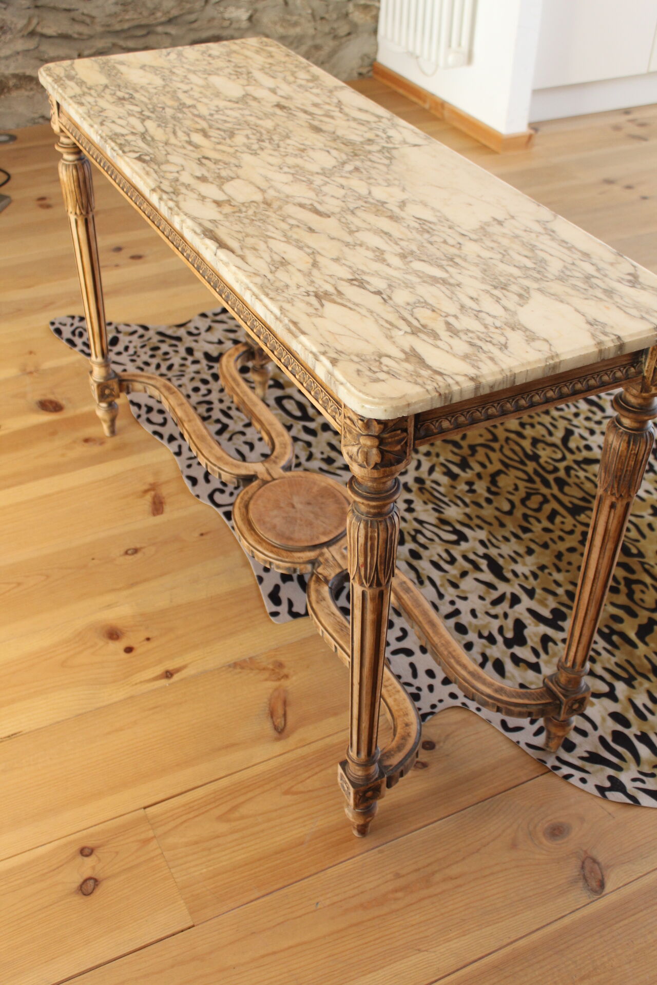 Console old feet wood and marble top