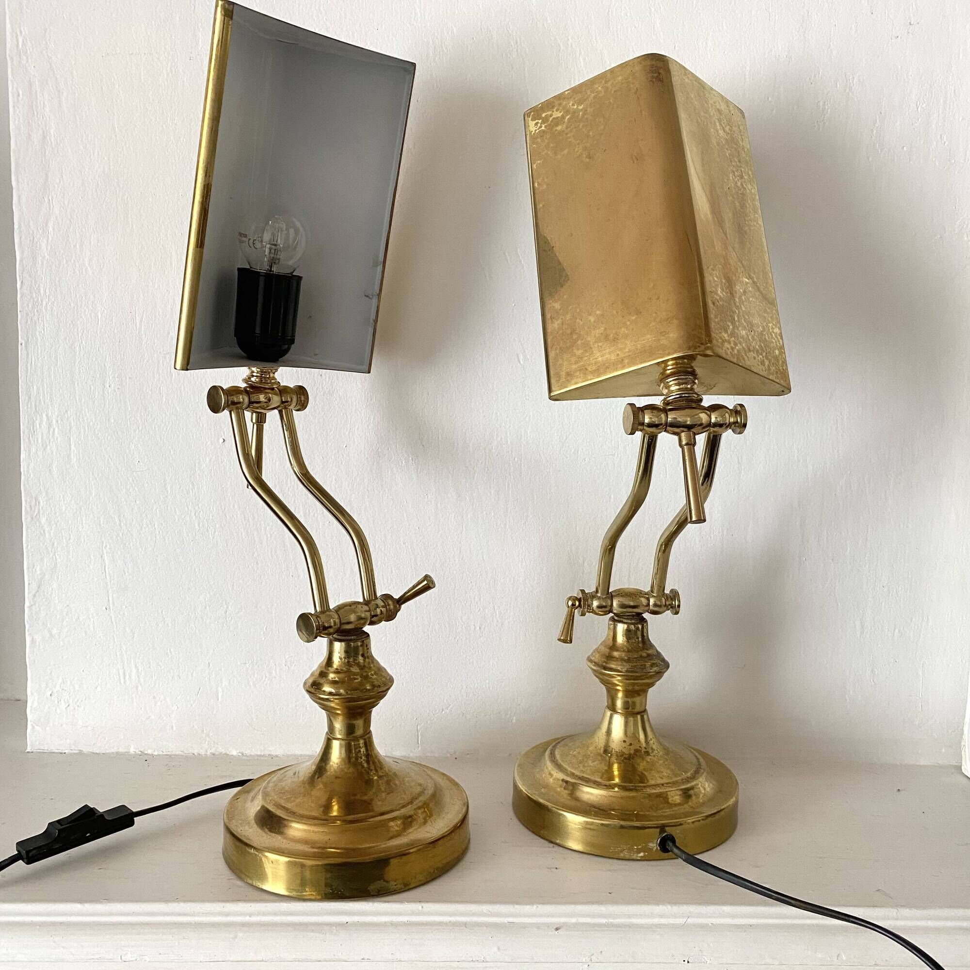 Pair of notary-style lamps in gilded metal