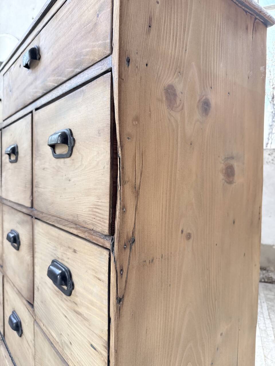 1950s pine workshop cabinet with drawers