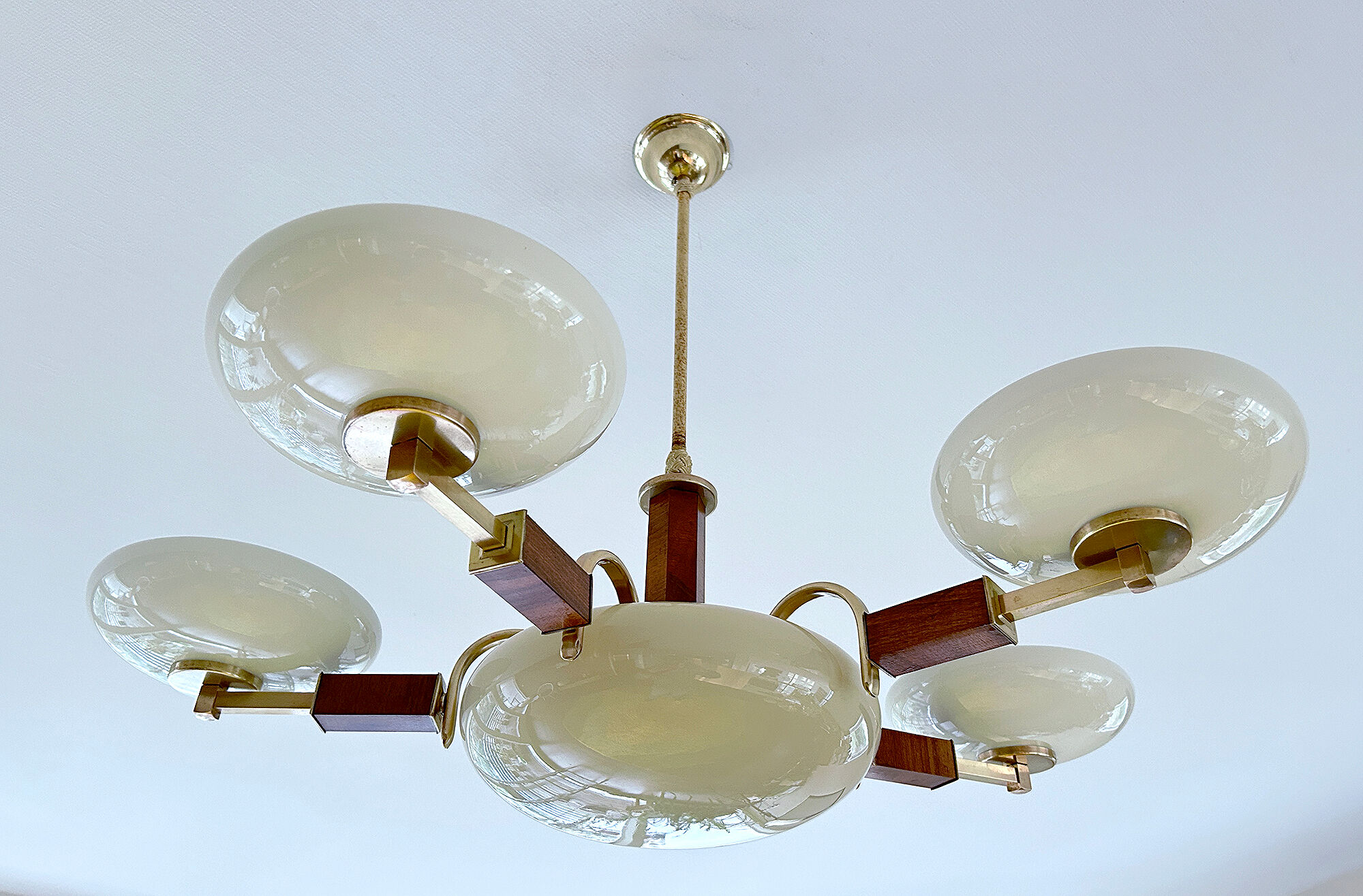 Art deco chandelier, glass, wood and glass, 30s