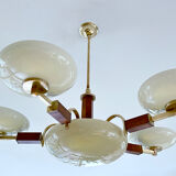 Art deco chandelier, glass, wood and glass, 30s