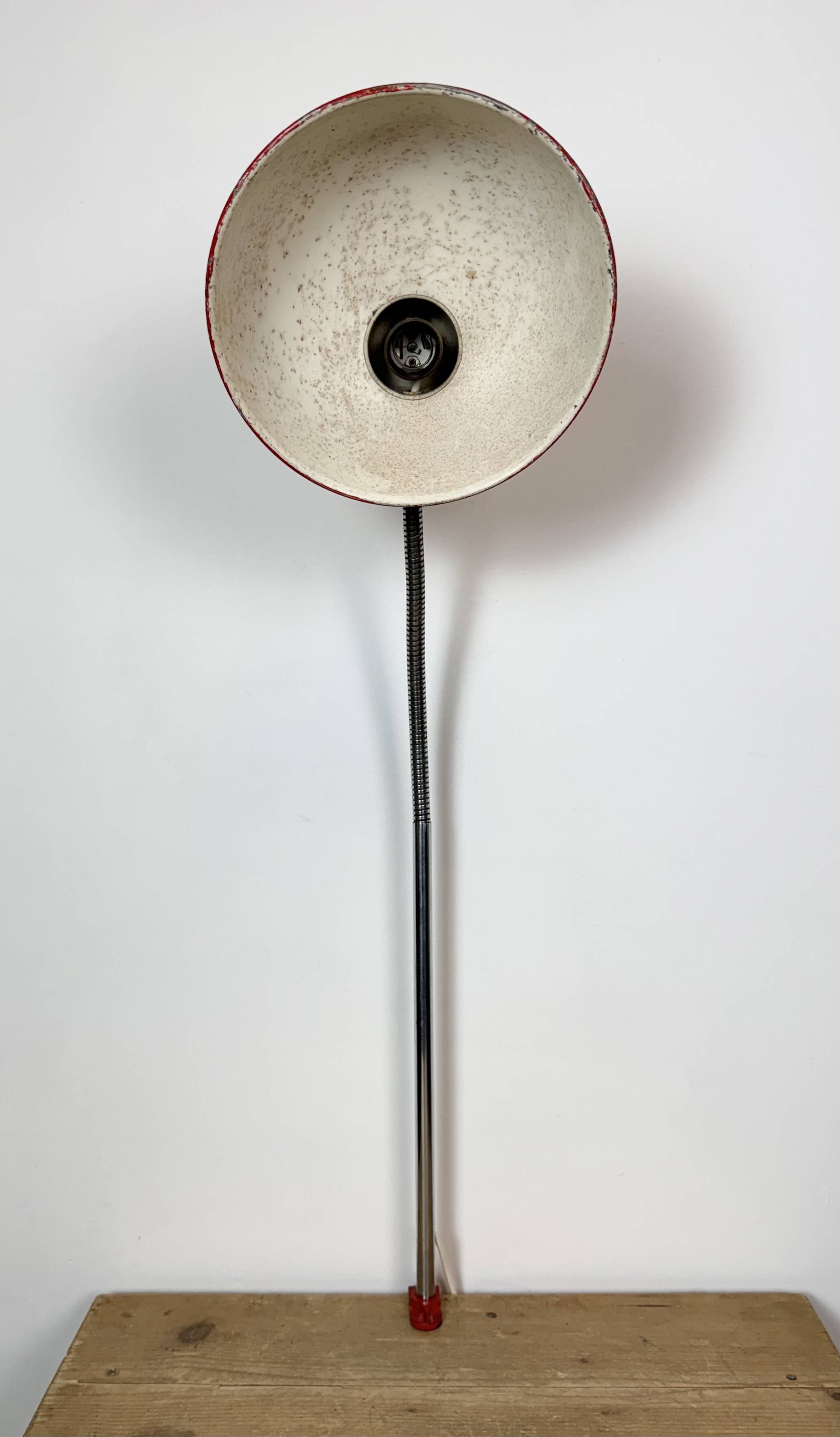 Large Red Industrial German Workshop Table Lamp from Helo Leuchten, 1950s