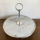Silver-plated rotating platter and white marble pastry stand 1960 neoclassical